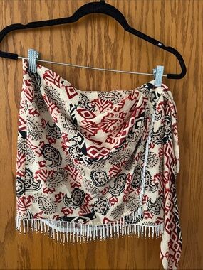 Wrap summer skirt with beads Red and Black Paisley Pattern